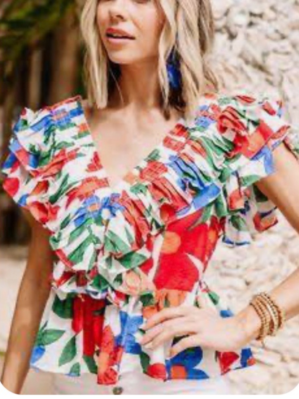 Entro Floral Ruffle Peplum Top - Medium